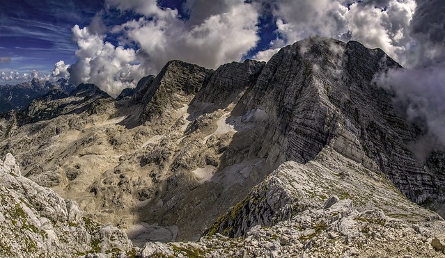 Monte Canin (Kanin, 2587 m.) view from Picco Carnizza (2442 m.), Alta Via Resiana, Alpi Giulie, Julian Alps