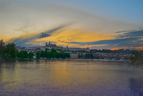 cloudscapes chechia prague vitava river castle water sunset landscape evening european urban picturesque
