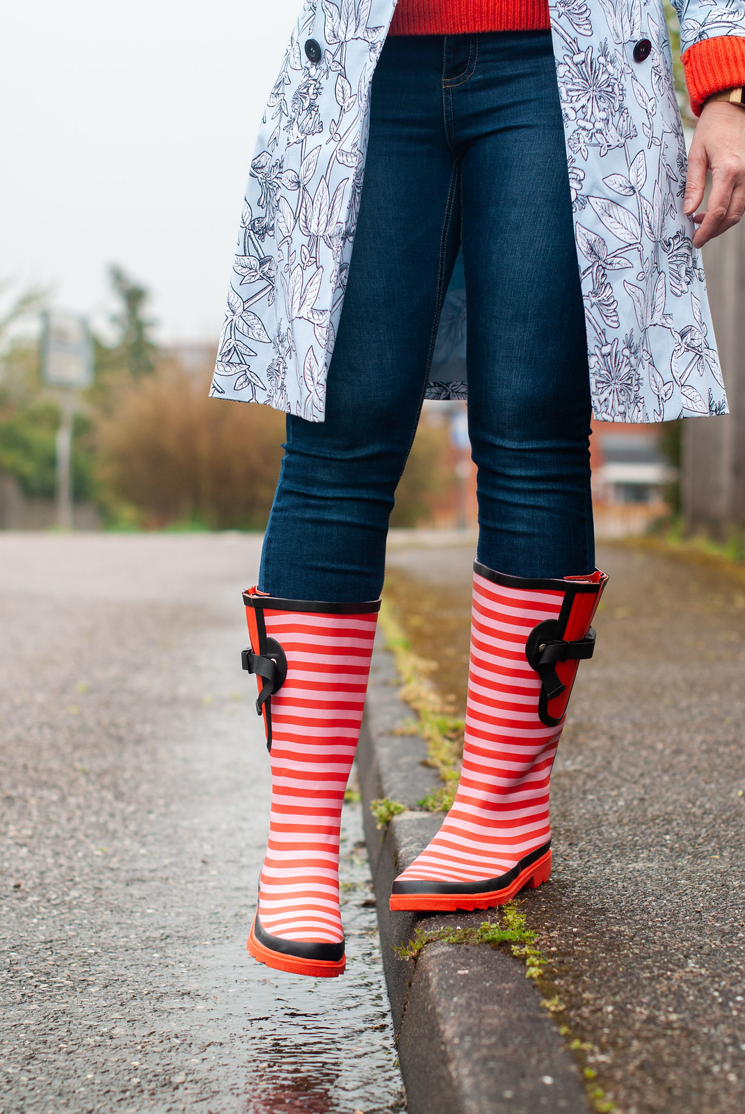 A Colourful Rainy Day Outfit With Wide Wellies - Spring Showers Outfit, Over 40 Fashion | Not Dressed As Lamb, over 40 fashion blog