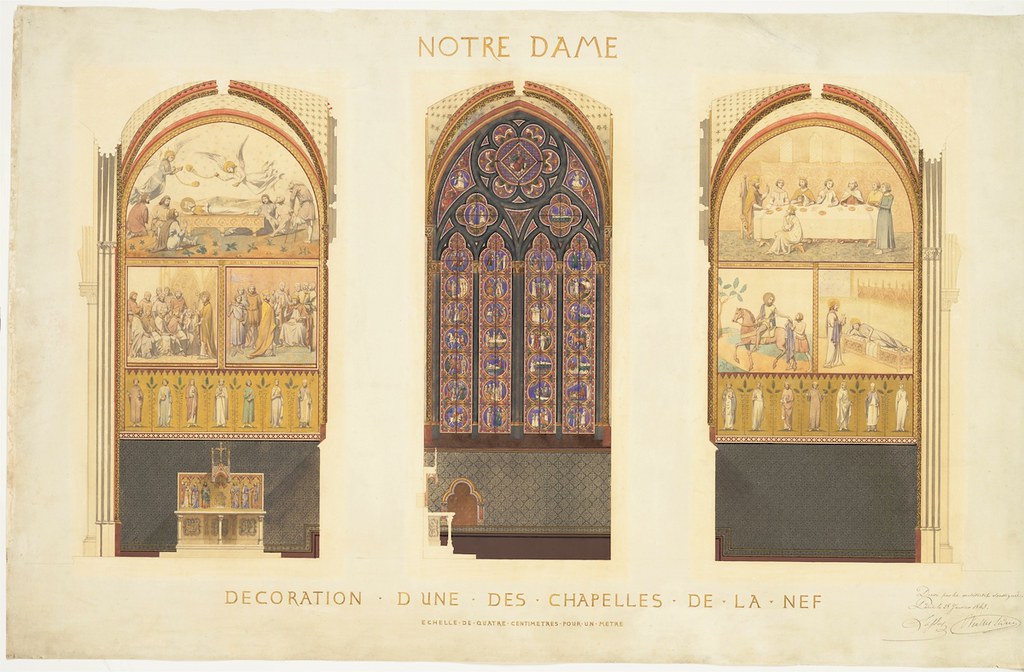 Plano de la Renovación de una capilla de la nave de la catedral de Notre Dame, por Jean-Baptiste-Antoine Lassus, 1843.