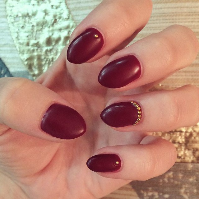 Burgundy matte coffin nails with v-cut glossy French tips! By my amazing  small-town nail tech 🤎 : r/Nails