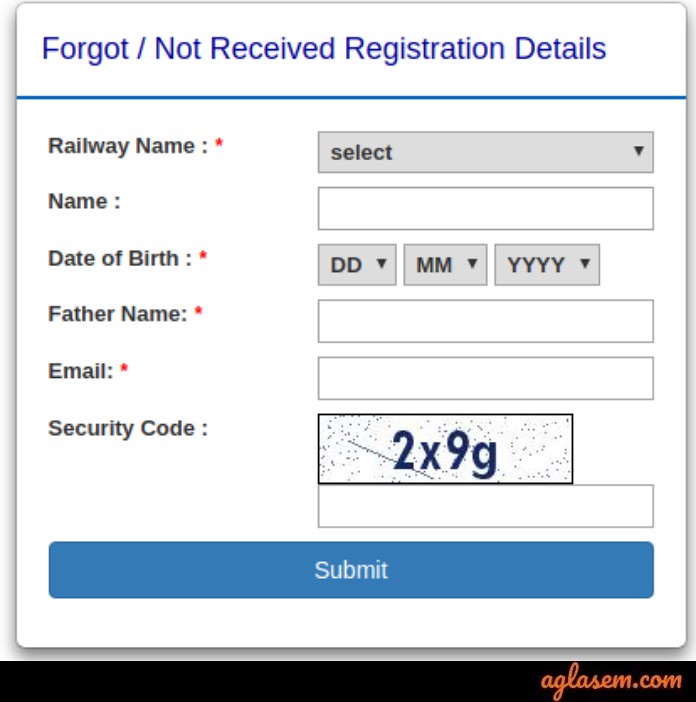 RRB NTPC Forgot Registration Details 2020