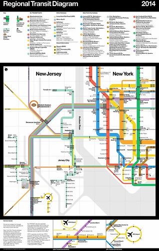 Regional transit diagram/map created by MTA for New York and New Jersey for the 2014 Super Bowl