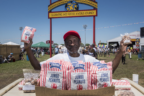 Lucius Thompson, who has been selling peanuts at Jazz Fest for 50 years, during day 2 of the festival on April 26, 2019. Photo by Ryan Hodgson-Rigsbee RHRphoto.com