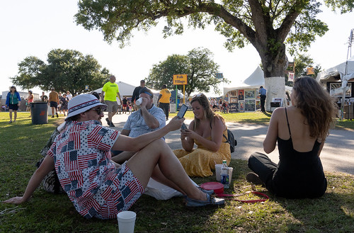 Audience in the shade on Day 2 of Jazz Fest - 4.26.19. Photo by Charlie Steiner.