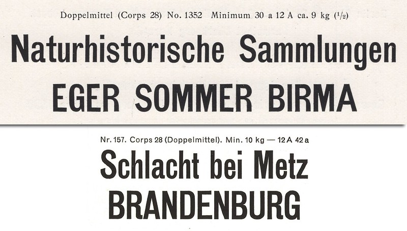 Two German sans serif typefaces: Moderne Steinschriften vs. Neuste schmale Grotesk