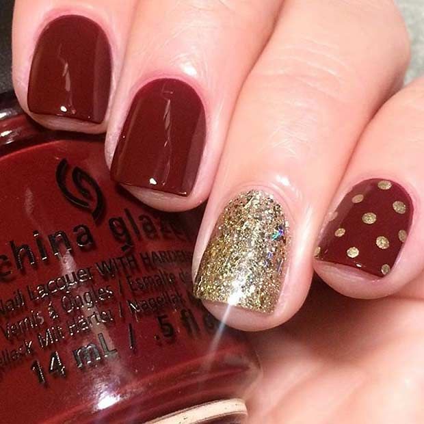 Classy Dark Red and Gold Design for Short Nails | via WordPr… | Flickr