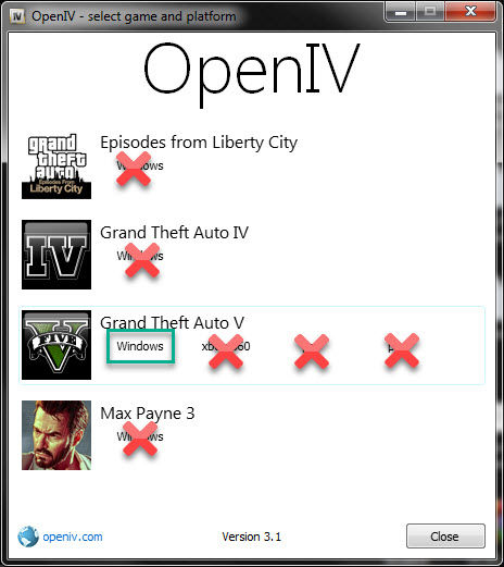 OpenIV Startup Selection