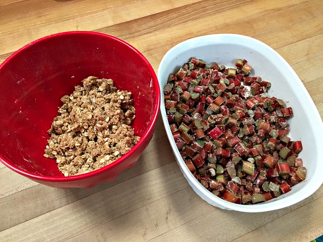 diced rhubarb and whole grain topping
