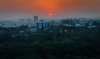 Sunset over Cubbon Park viewed from JW Marriott Hotel Bengaluru - Bangalore India