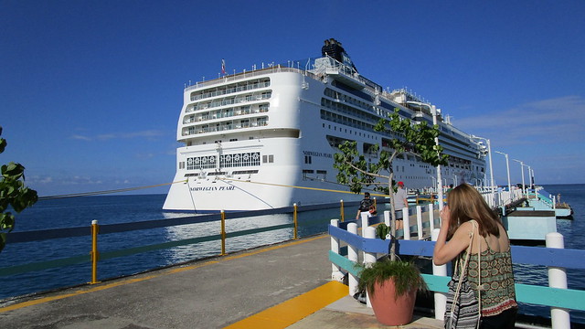 NORWEGIAN PEARL -Waiting for the return of the land excursionists - docked at Ocho Rios harbour