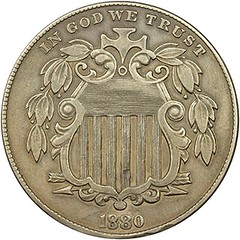 1880 Sheild Nickel altered date obverse