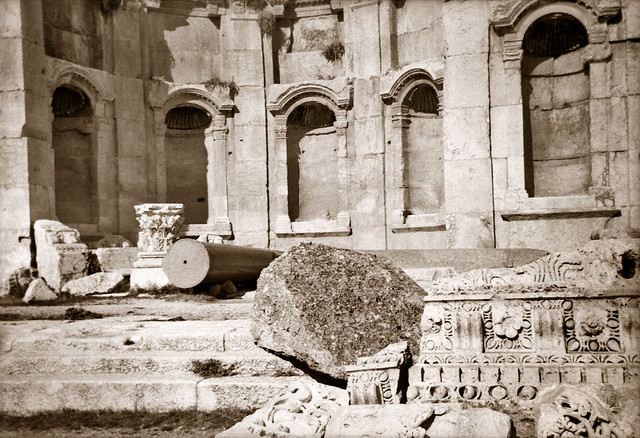 November 1942 - Exhedra ruins in the Great Court, Baalbek, Syria (now Lebanon)