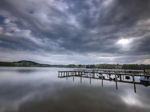 Wednesday, 6 p.m. at the lake by Maximilian Busl, Impression from a little walk around the lake Untreu near my hometown Hof.lake pier sunset blue wate