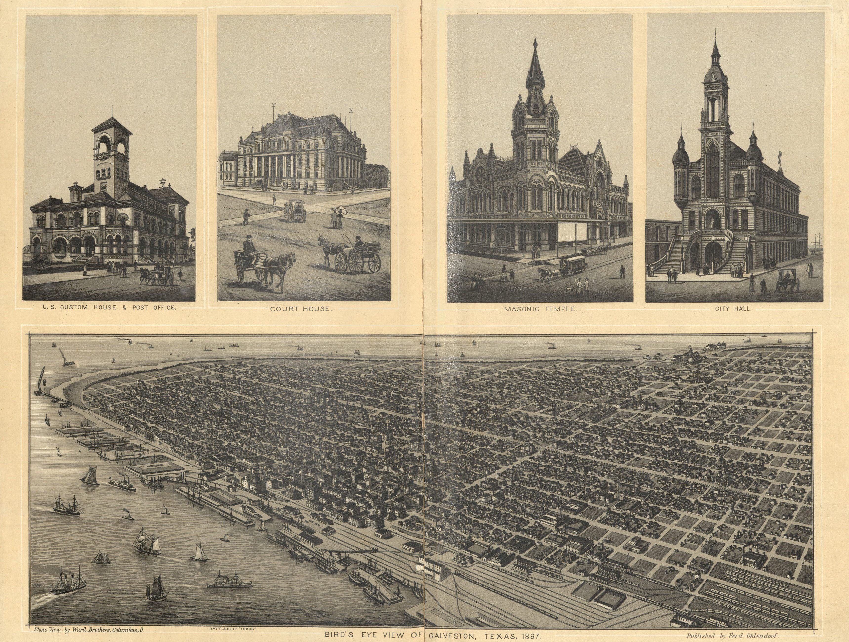 Souvenir of Galveston, Texas: 90 Views. Galveston, TX: Ferdinand Ohlendorf, [1897]. Print.