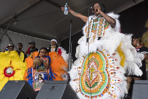Big Chief Kevin Goodman & the Flaming Arrows Black Indians of Mardi Gras at Jazz Fest day 6 on May 3, 2019. Photo by Ryan Hodgson-Rigsbee RHRphoto.com