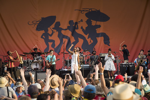 Trombone Shorty & Orleans Avenue with Nevilles at Jazz Fest 2019 day 8 on May 5, 2019. Photo by Ryan Hodgson-Rigsbee RHRphoto.com