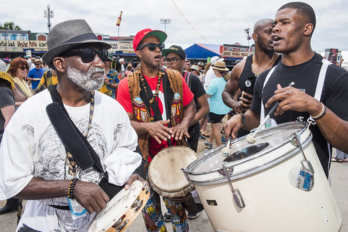 Big Chief Tyrone Casby with Mohawk Hunters at Jazz Fest 2019 day 8 on May 5, 2019. Photo by Ryan Hodgson-Rigsbee RHRphoto.com