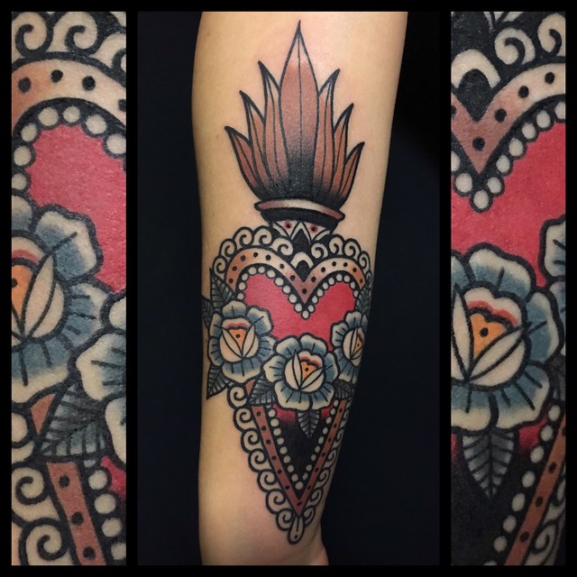 Cuore sacro tattoo by Dap at Skingdom Tattoo, sacred heart …