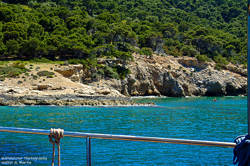 greece island nature mountain trees boat water sea travel
