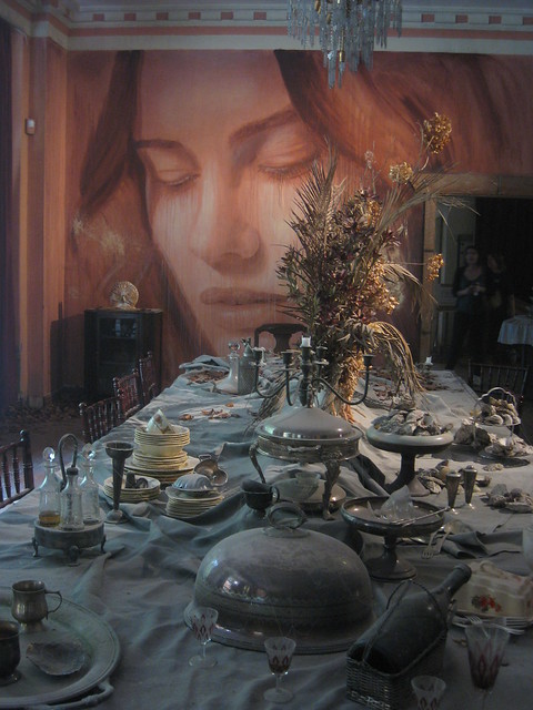 Miss Havisham's Feast - the Dining Room Portrait of Lily Sullivan - Rone Empire Installation Exhibition; Burnham Beeches, Sherbrooke