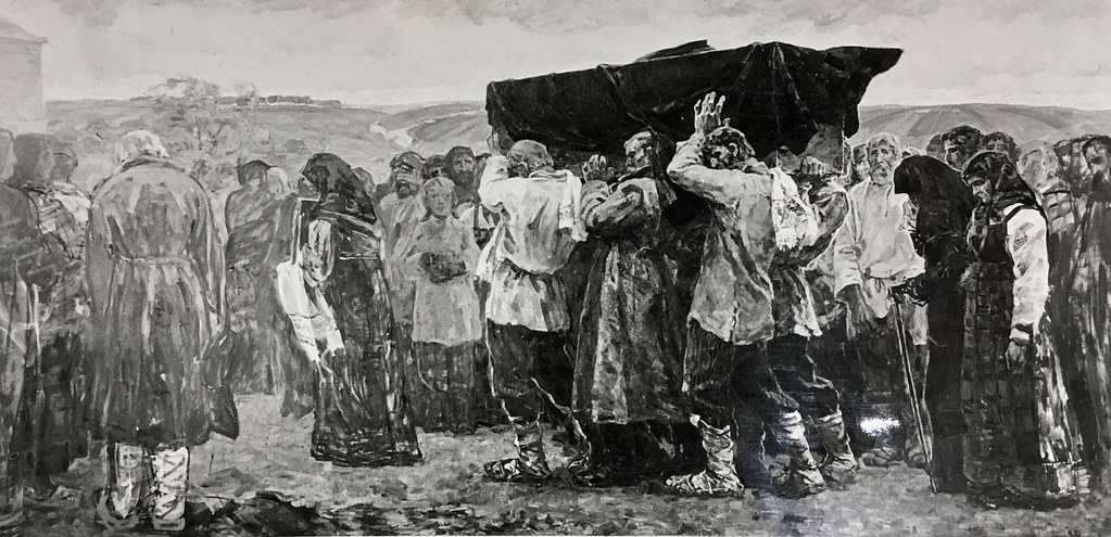 Картина пензенского художника Юрия ромашкова (1929 - 1998) "Похороны М.Ю. Лермонтова в Тарханах". Написана в 1963 году. Считается незаконченной, находится в картинной галерее п. Неверкино