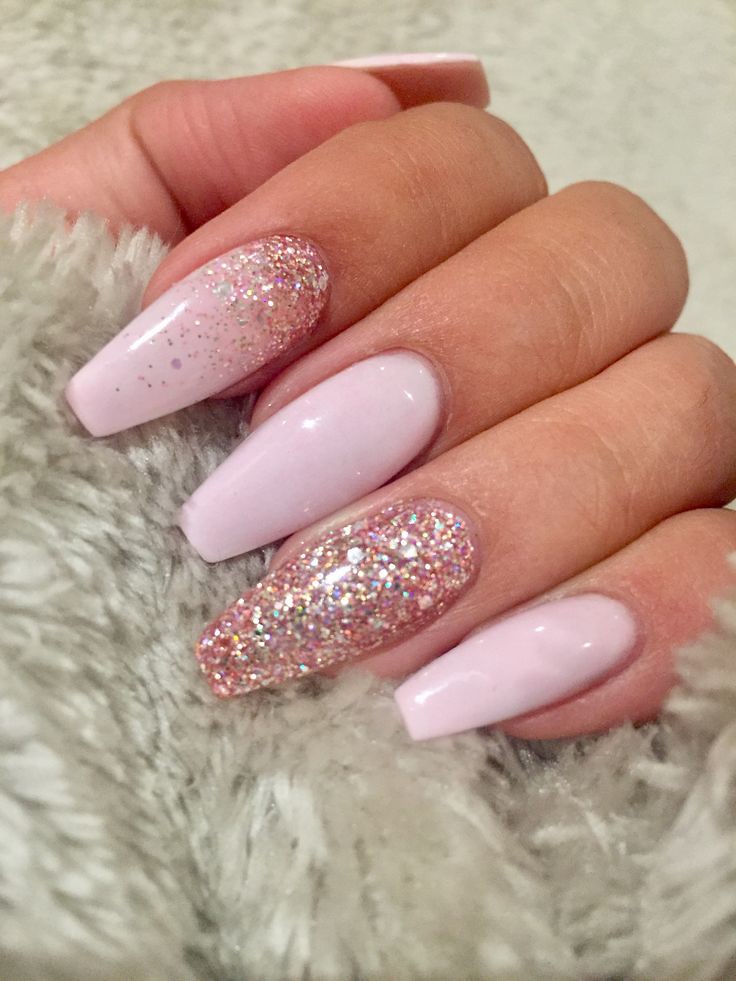 Light pink coffin nails with rose gold glitter #inlove | Flickr