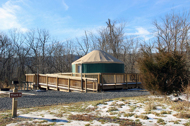 Enjoy camping in a yurt, like this one at Shenandoah River State Park