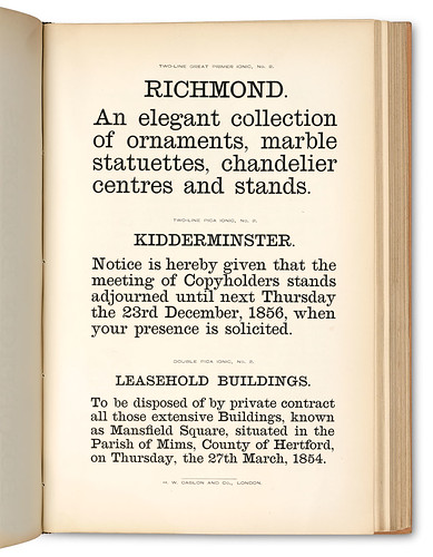 A page from Specimen of Printing Types of the Caslon Letter Foundry, published by H. W. Caslon & Co., London, ca. 1861.