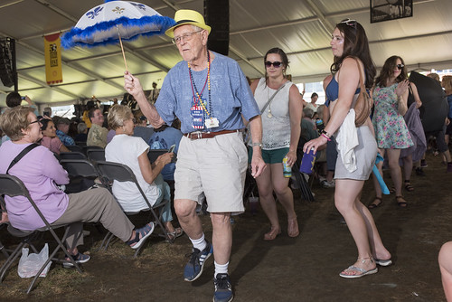 Bill Paulson, who has been coming to Jazz Fest since 92, during day 3 on April 27, 2019. Photo by Ryan Hodgson-Rigsbee RHRphoto.com