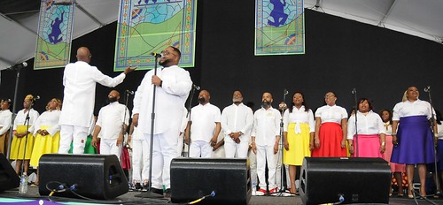 Ricky Dillard & the New G in the Gospel Tent at Day 3 of Jazz Fest - Saturday, April 27, 2019. Photo by Black Mold.