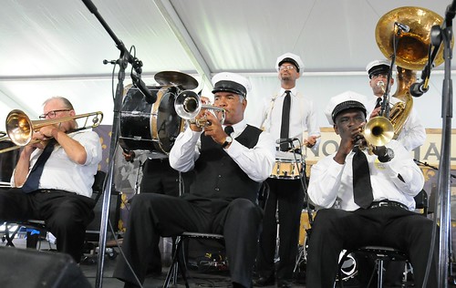 Louis Cottrell and Onward Brass Band Remembered featuring Dr. Michael White at Day 3 of Jazz Fest - Saturday, April 27, 2019. Photo by Black Mold.
