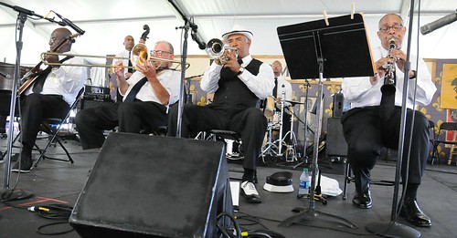 Louis Cottrell and Onward Brass Band Remembered featuring Dr. Michael White at Day 3 of Jazz Fest - Saturday, April 27, 2019. Photo by Black Mold.