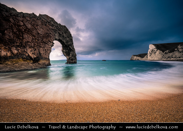 UK - England - Dorset - Durdle Door Beach & Famous Rock Arch during Dramatic Storm