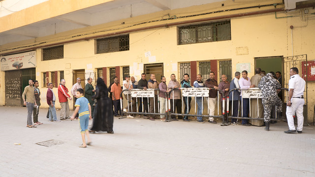 Men's queue at an Egyptian polling station