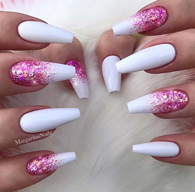 Glitter Ombre Pink and White Nails | via WordPress /2Z… | Flickr