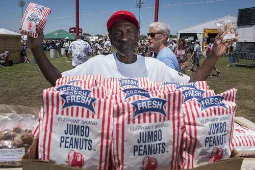 Lucius Thompson, who has been selling peanuts at Jazz Fest for over 50 years, during day 2 of the festival on April 26, 2019. Photo by Ryan Hodgson-Rigsbee RHRphoto.com