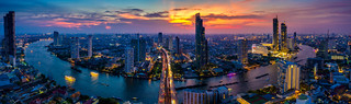 Panorama of Bangkok skyline at sunset