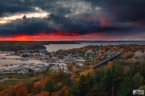 parrysound hdr landscape scenic sunset dramatic clouds water trestle forest deeptone contrast saturation lightroom photography photographer travel scenery canada ontario canon georgianbay boxcarmedia
