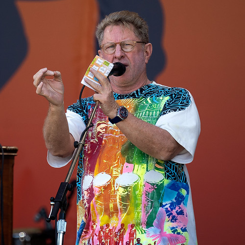 Quint Davis introduces Foundation of Funk on Day 2 of Jazz Fest - 4.26.19. Photo by Charlie Steiner.