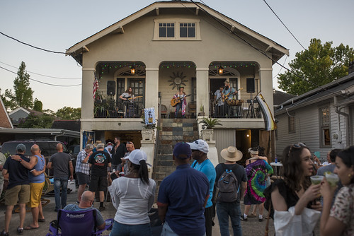 Lynn Drury plays on a porch just outside of Jazz Fest on day 3 April 27, 2019. Photo by Ryan Hodgson-Rigsbee RHRphoto.com
