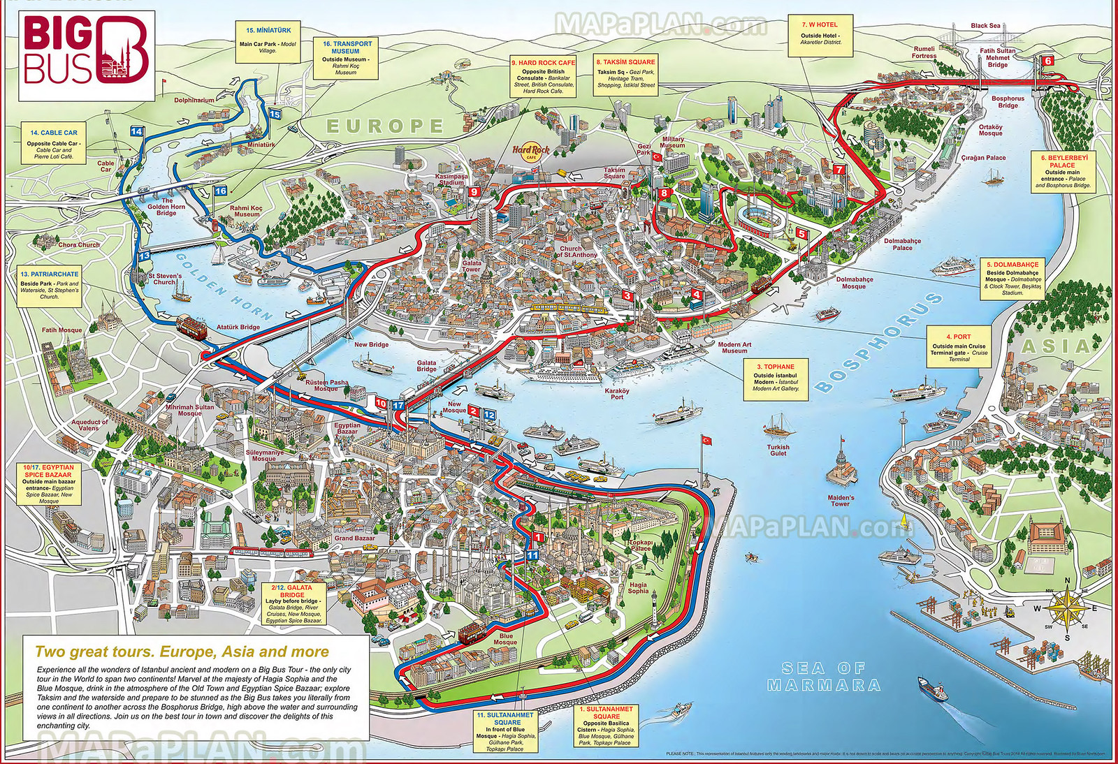 Istanbul top tourist attractions printable map