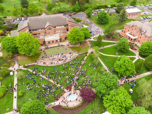emu easternmennoniteuniversity aerial aerialview campuscenter commencement2019 crowd drone frontlawn graduation lawn