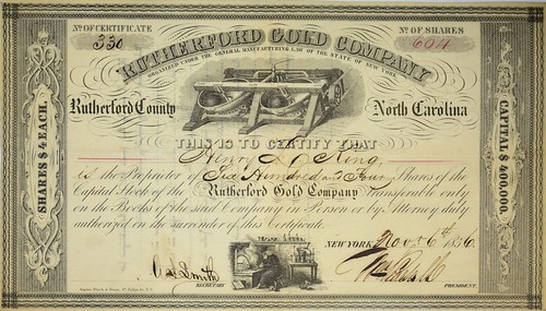 Rutherford Gold Company Stock Certificate