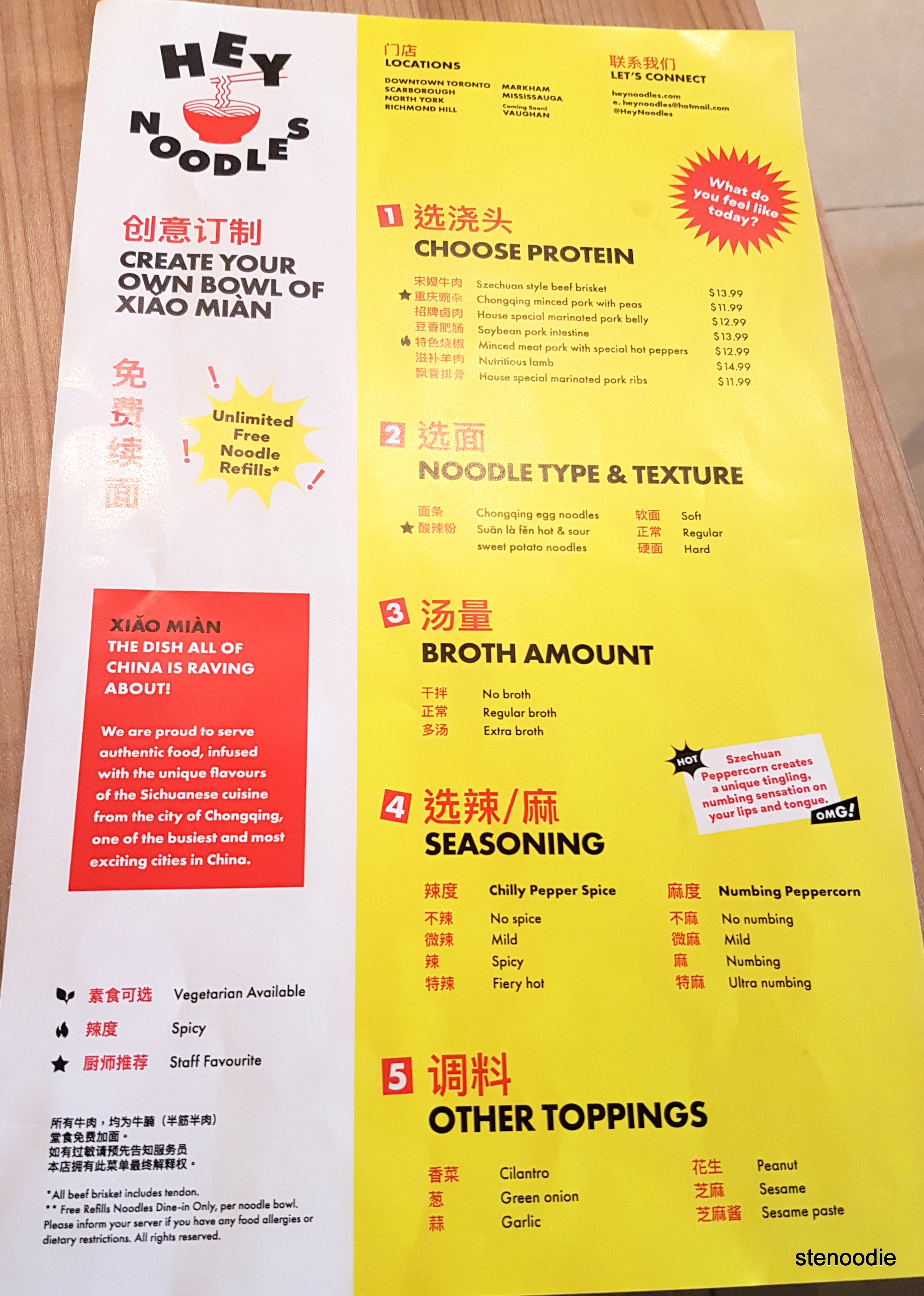  Hey Noodles new menu and prices
