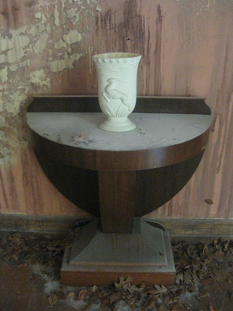 A Half Round Console Table and a Wedgwood Leaping Impala Vase - the Dining Room - Rone Empire Installation Exhibition; Burnham Beeches, Sherbrooke
