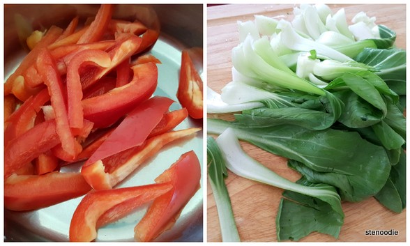  sliced red peppers and bok choy