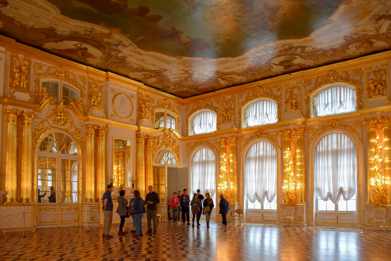 The Great Hall in the Catherine Palace in the town of Tsarskoye Selo, near St. Petersburg, Russia.