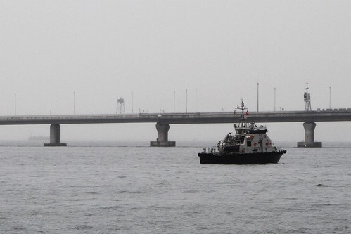 Hong Kong Police Force boat off the HMZB, patrolling the maritime border with Mainland China