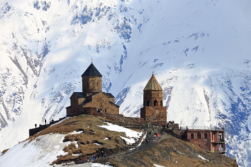 gergeti trinity church tsminda sameba georgia snow landscape holy village kazbegi orthodox viewpoint travel traveler